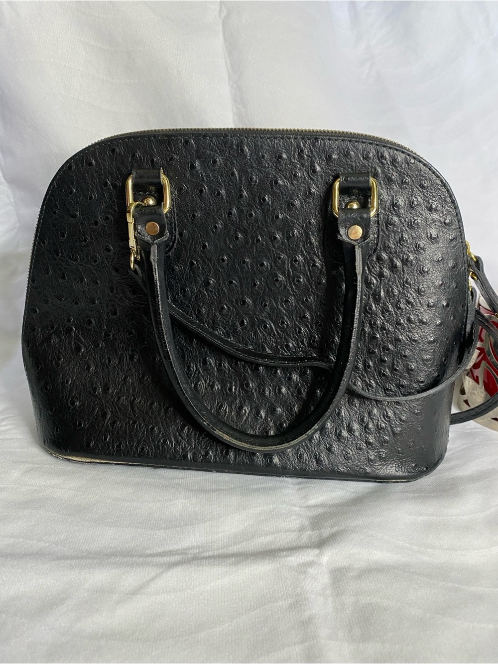 Black Textured Dome Satchel Handbag - leather bought in 🇮🇹